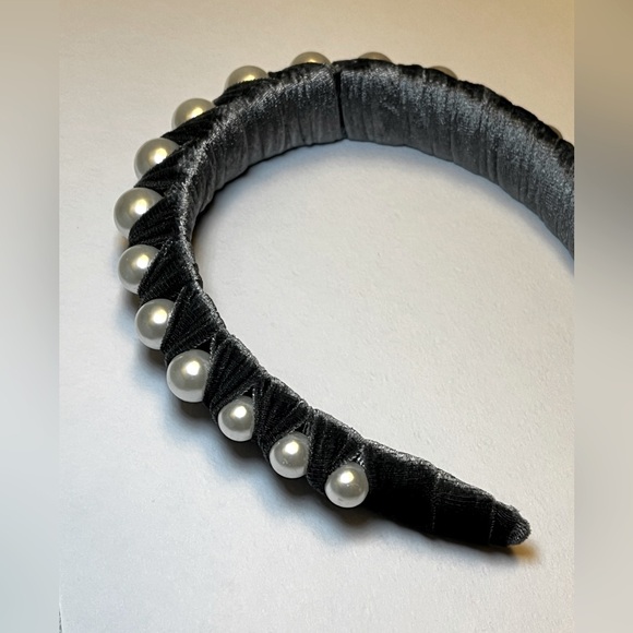 Noir headband gray with faux pearls - Picture 3 of 4